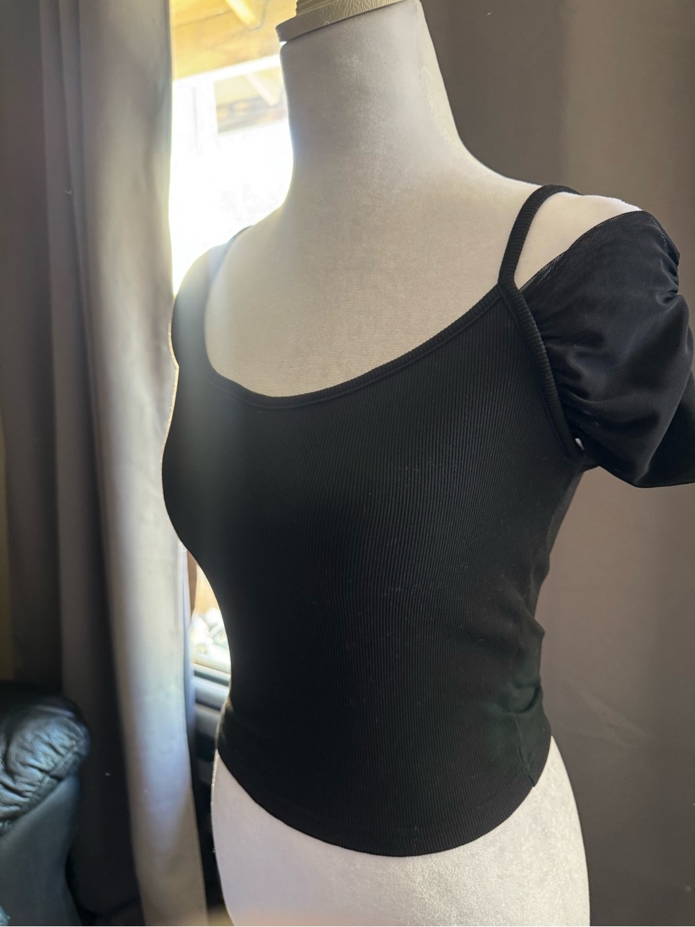 Black Cold-Shoulder Ribbed Women's Top - Picture 2 of 5